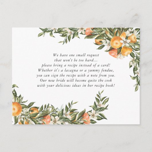 シトラスエレガントボタニカルブライダルシャワーレシピ ポストカード (正面)
