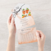 シトラスオレンジウォーターカラーブライダルシャワー オールインワン招待状 (貼ってはがせる)