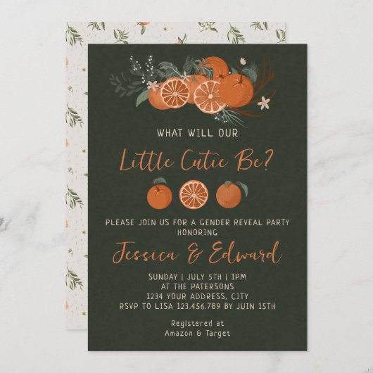 シトラスオレンジグリーンリトルかわいこちゃんジェンダーリビール 招待状 (正面/裏面)