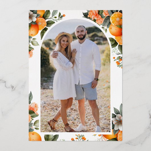 シトラスオレンジネイビーブルーメイソンジャー結婚ズ金ゴールド 箔招待状 (裏面)