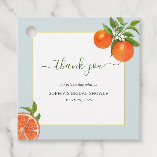 シトラスオレンジブライダルシャワーサンキュー フェイバータグ (正面)