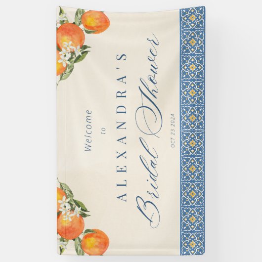 シトラスオレンジブルータイルイタリアンブライダルシャワー 横断幕 (縦)