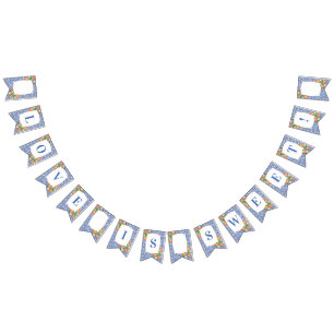 シトラスオレンジブルーホワイトプリントブライダルシャワー バンティングフラッグ