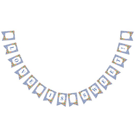 シトラスオレンジブルーホワイトプリントブライダルシャワー バンティングフラッグ (全)