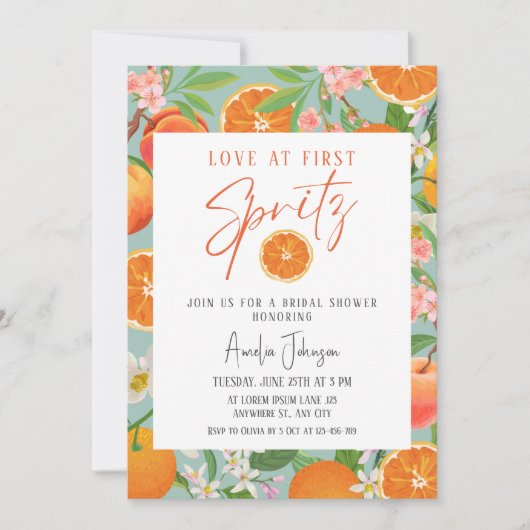シトラスオレンジラブアットファーストスピリッツブライダルシャワー 招待状 (正面)
