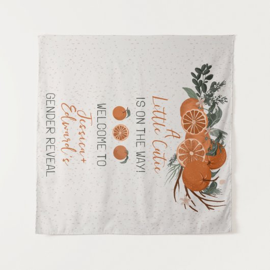 シトラスオレンジリトルかわいこちゃんジェンダーリビールパーティー タペストリー (正面(横))