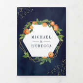 シトラスオレンジ金ゴールドネイビーブルーフォトコラージュ結婚ズ 三つ折り招待状 (カバー)