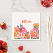シトラスオレンジ&ピンクフローラはっきりしたブライダルシャワー スタンダードカクテルナプキン (インサイチュ)
