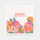 シトラスオレンジ&ピンクフローラはっきりしたブライダルシャワー スタンダードカクテルナプキン (正面)