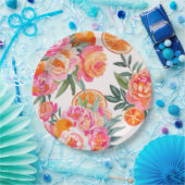 シトラスオレンジ&ピンクフローラはっきりしたブライダルシャワー ペーパープレート (パーティー)