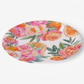 シトラスオレンジ&ピンクフローラはっきりしたブライダルシャワー ペーパープレート (アングル)