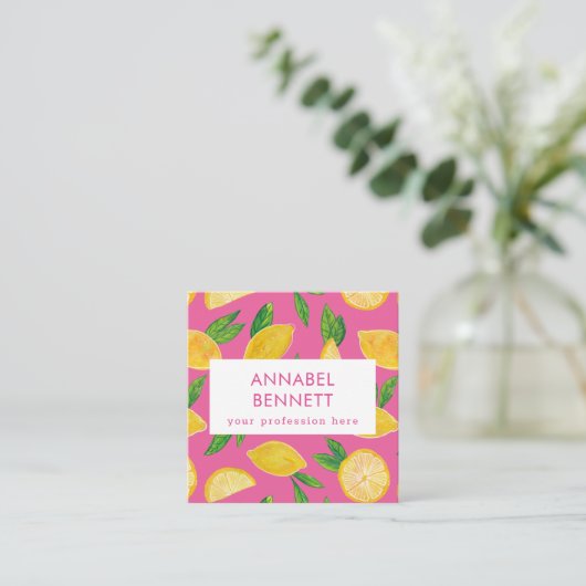シトラスカラフルレモンパターン スクエア名刺 (スタンド正面)
