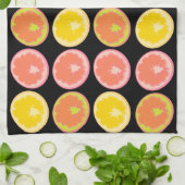 シトラスキャンディレモンパターンブラック キッチンタオル (折り畳み)