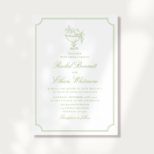 シトラスグリーンのエレガントなフレームの結婚式招待状 案内状