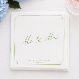 シトラスグリーンのMr&Mrs ウェディングナプキン スタンダードカクテルナプキン
