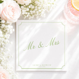 シトラスグリーンのMr&Mrs ウェディングナプキン スタンダードカクテルナプキン