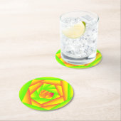 シトラスグリーンオレンジイエローグラデーション抽象デザイン ラウンドペーパーコースター (インサイチュ)