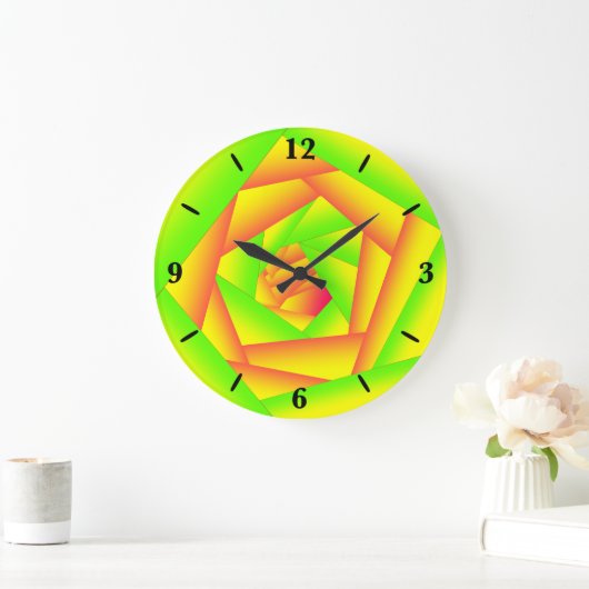 シトラスグリーンオレンジイエローグラデーション抽象デザイン ラージ壁時計 (ホーム)