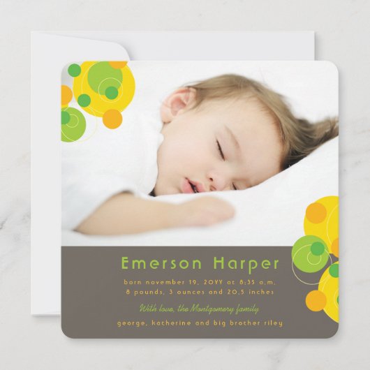 シトラスグリーンバブリーレトロサークル男の赤ちゃん写真 シーズンカード (正面)