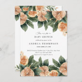 シトラスグリーン |ピンクフローラ赤ちゃんシャワー 招待状 (正面/裏面)