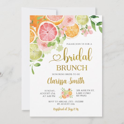 シトラスグレープフルーツ夏のブライダルシャワーの招待 招待状 (正面)