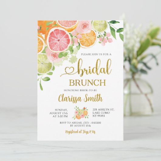 シトラスグレープフルーツ夏のブライダルシャワーの招待 招待状 (スタンド正面)