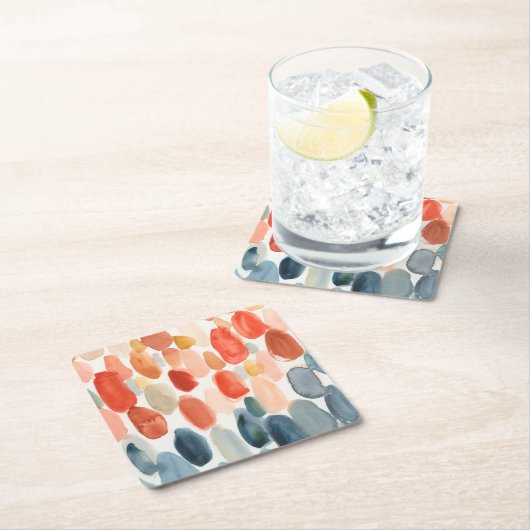 シトラスシーズン – サンゴとブルーストーンズ スクエアペーパーコースター (インサイチュ)