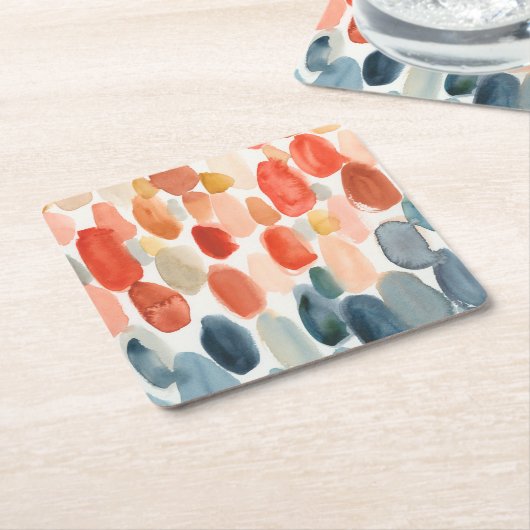 シトラスシーズン – サンゴとブルーストーンズ スクエアペーパーコースター (アングル)