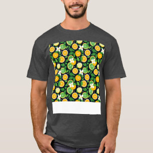シトラスシームレスパターンレモンライムオレンジマンダリン Tシャツ
