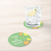 シトラススライスキッドの誕生日夏 ラウンドペーパーコースター (インサイチュ)