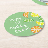シトラススライスキッドの誕生日夏 ラウンドペーパーコースター (アングル)
