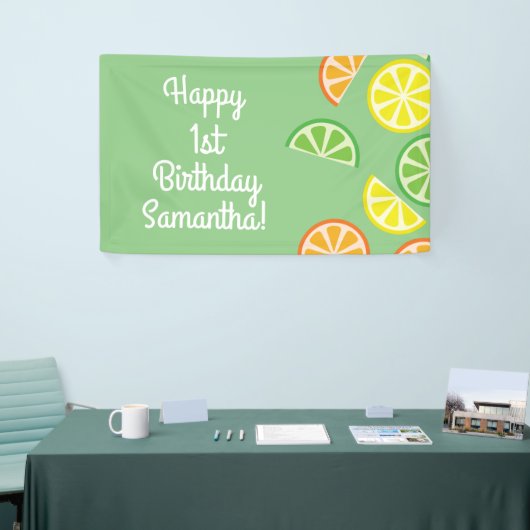 シトラススライスフルーツ第1誕生日パーティーバナーデコー 横断幕 (トレードショー)
