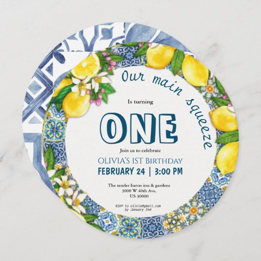 シトラステーマガール1歳の誕生日 招待状 (正面/裏面)