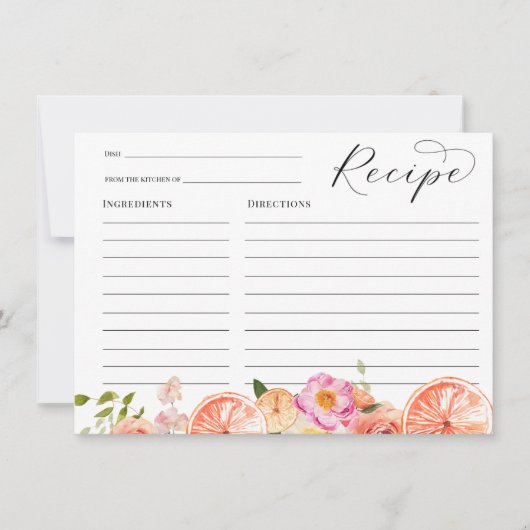 シトラスピンクフラワーズブライダルシャワーレシピカード 招待状 (正面)