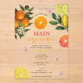 シトラスピンクメインスクイーズブライダルシャワーブランチ アクリル招待状 (正面)
