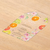 シトラスピンクメインスクイーズブライダルシャワーブランチ アクリル招待状 (レイダウン)