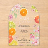 シトラスピンクメインスクイーズブライダルシャワーブランチ アクリル招待状 (正面)