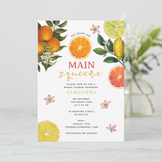 シトラスピンクメインスクイーズブライダルシャワーブランチ 招待状 (スタンド正面)
