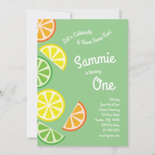 シトラスフルーツカラフル1st誕生日招待状 招待状 (正面)