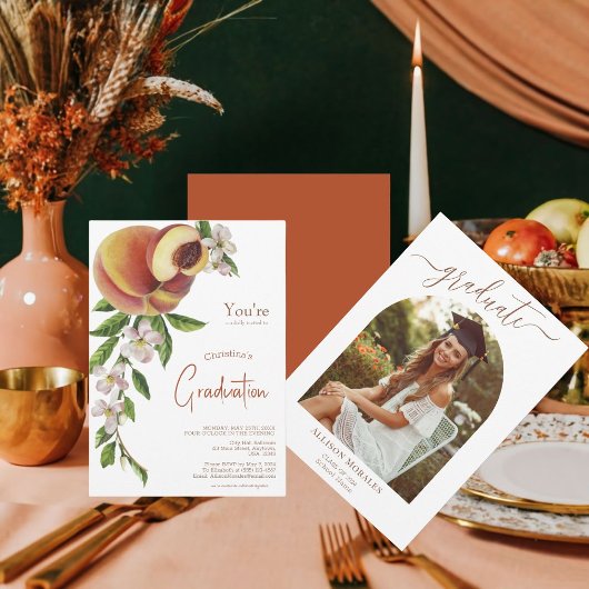 シトラスフルーツフローラピーチフォト卒業 招待状