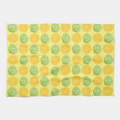 シトラスフルーツライムとレモンパターンイエロー キッチンタオル (横)