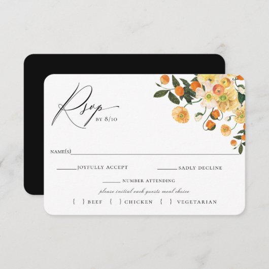 シトラスフローラウェディングRSVPと食事の選択カード 出欠カード (正面/裏面)
