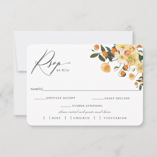 シトラスフローラウェディングRSVPと食事の選択カード 出欠カード (正面)