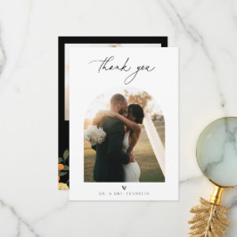 シトラスフローラシック結婚ミニマル写真 サンキューカード