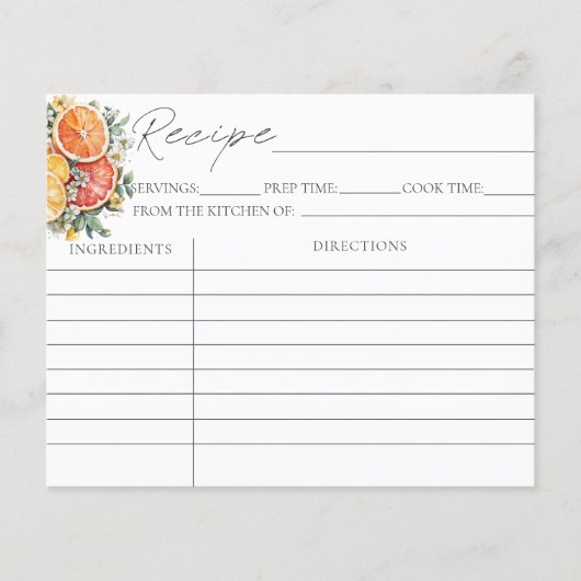 シトラスブライダルシャワーレシピカード (正面)