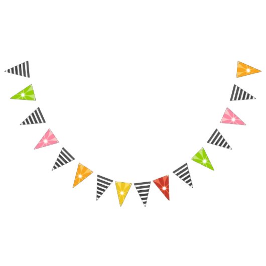 シトラスブラック+ホワイトストライプトゥッティフルーティ誕生日 バンティングフラッグ (全)