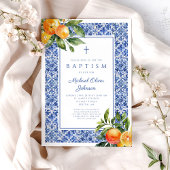 シトラスブルーエレガントタイル宗教少年バプテスマ 招待状