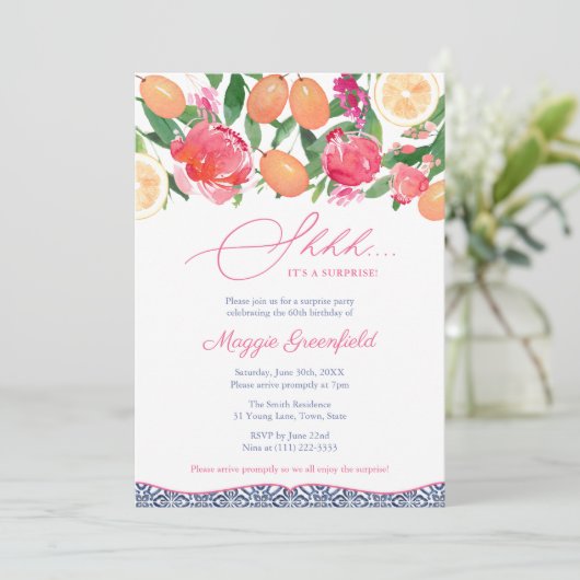 シトラスブルータイルレディーズサプライズ誕生日パーティー 招待状 (スタンド正面)