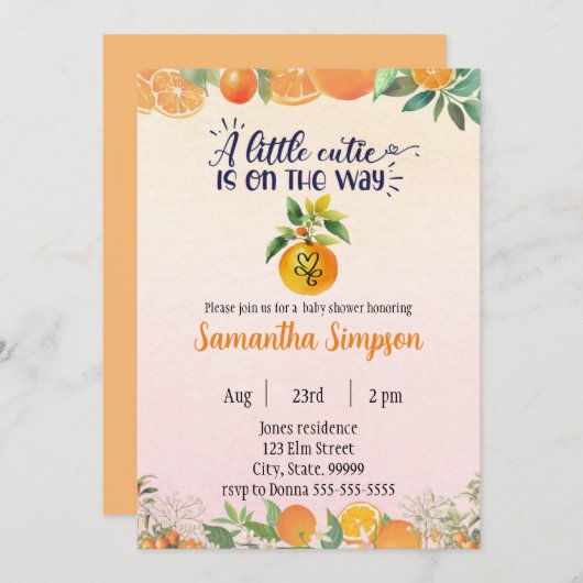 シトラスベビーシャワーボタニカルオレンジ招待状 招待状 (正面/裏面)