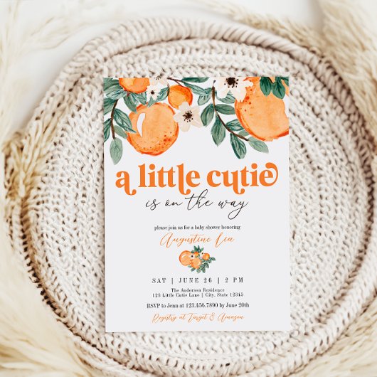 シトラスベビーシャワー植物性オレンジリトルかわいこちゃん 招待状